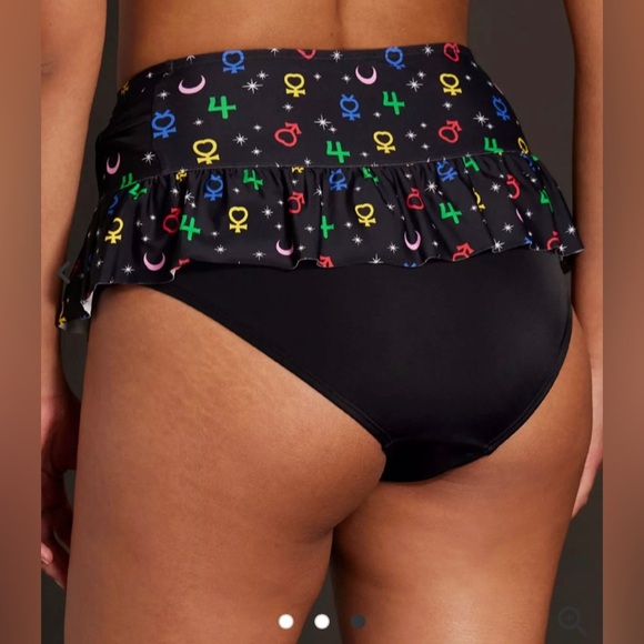 Sailor Moon Luna Symbols Skirted Swim Bottoms hot topic black multicolor XL - Picture 3 of 12